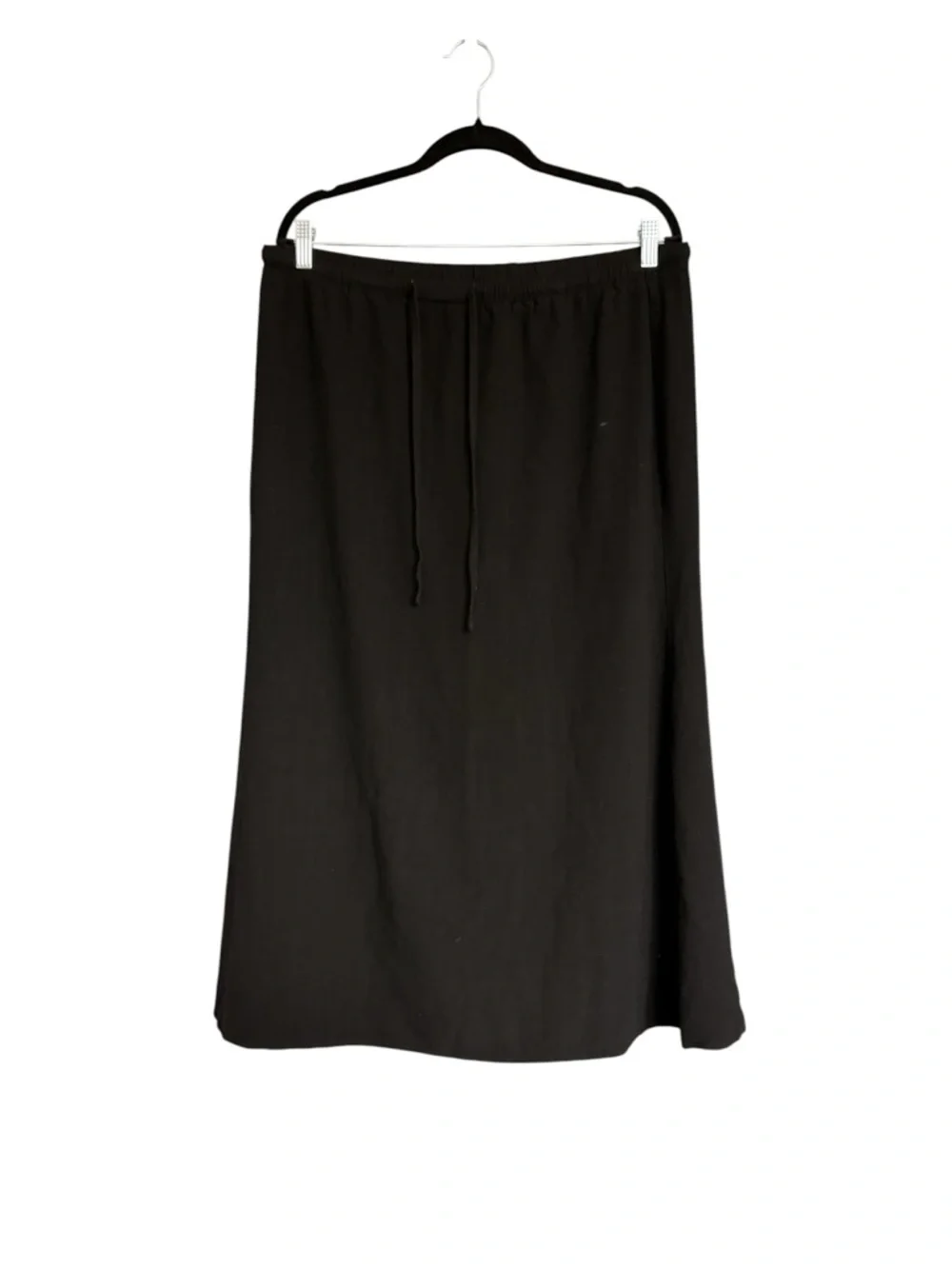 Elleven Black Linen Blend Midi Skirt 2XL Drawstring Waist Minimalist A-Line